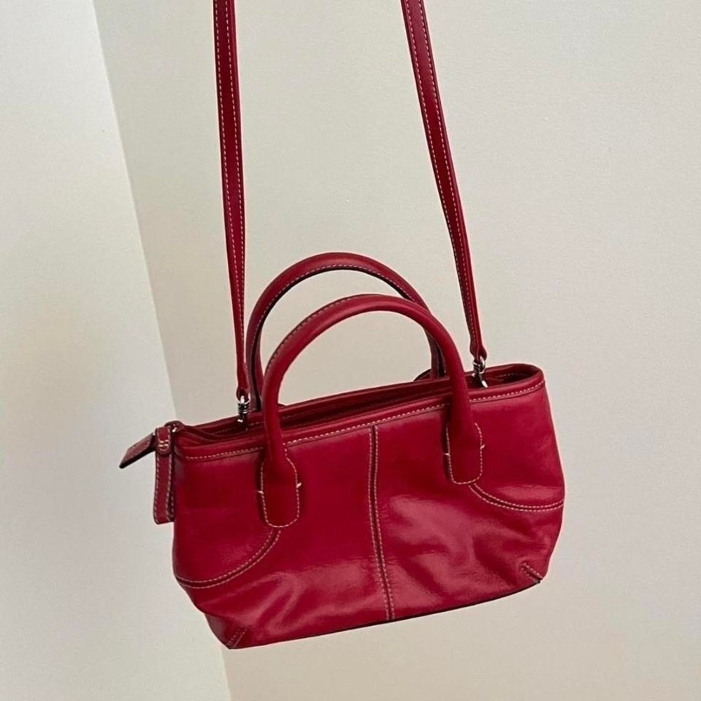 Vintage Q&A Red Leather Shoulder Bag and Crossbody